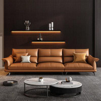 Brayden Studio 111.02" Orange Genuine Leather Modular Sofa cushion couch