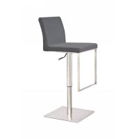Lux Comfort 41x 16 x 19_41" Grey Faux Leather And Stainless Steel Swivel Low Back Adjustable Height Bar Chair With Footr