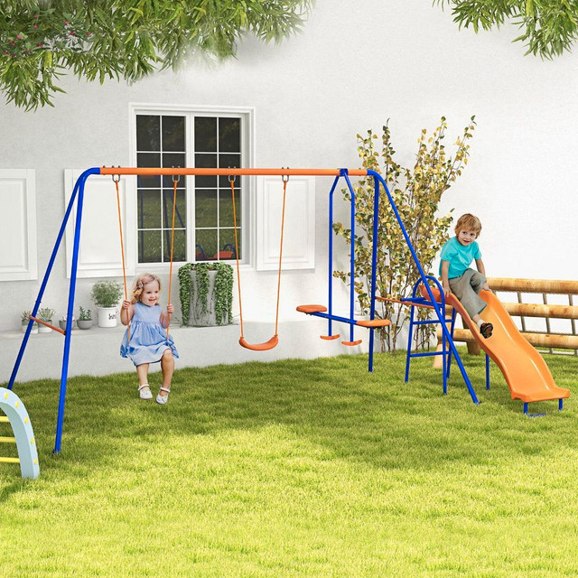 4 IN 1 METAL SWING SET WITH DOUBLE SWINGS, GLIDER, SLIDE, LADDER FOR BACKYARD, OUTDOOR, PLAYGROUND, MULTICOLOURED in Toys & Games - Image 4