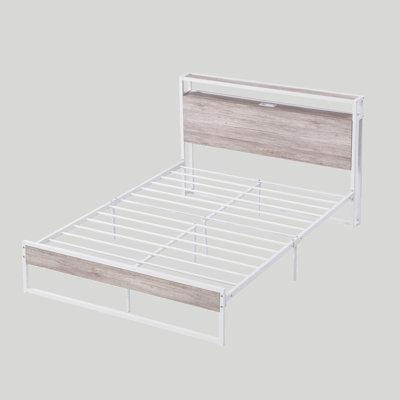 17 Stories Full Size Metal Platform Bed Frame With Sockets in Beds & Mattresses in Québec