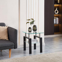 Ivy Bronx Tempered Transparent Glass End Table, 2-Layers Small Table With Storage, Living Room Side Table