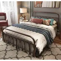 August Grove August Grove Metal Bed Frame Full Size With Vintage Headboard And Footboard Platform Base Wrought Iron Doub