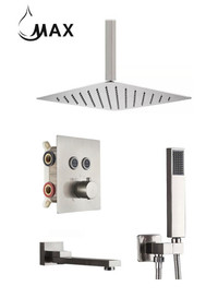 Ceiling Thermostatic Shower System Three Functions With Valve Brushed Nickel Finish