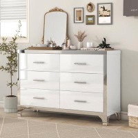 Ivy Bronx Sophisticated High Gloss Dresser with Metal Handle - Mirrored Storage Cabinet with 6 Drawers