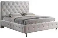 Rosdorf Park Lefancy Korayma Crystal Tufted White Modern Bed with Upholstered Headboard - King Size