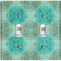 WorldAcc Metal Light Switch Plate Outlet Cover (Elegant Damask Teal - Single Toggle)