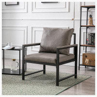 Ebern Designs Faux Leather Accent Chair with Black Powder Coated Metal Frame