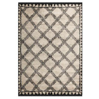 Rugpera Doyon Beige And Black Color Geometric Design Carpet Machine Woven Polyester & Cotton Yarn Area Rugm