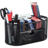 Inbox Zero Office Organizer For Desk,Pen Holder Stationery Organizer Multi-Functional With 8 Compartments And 1 Drawer F