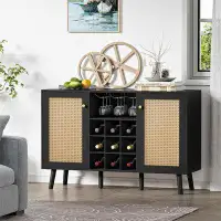 Wildon Home® Farmhouse Coffee Bar Cabinet with Storage,Wine and Glass Rack, Storage Shelves