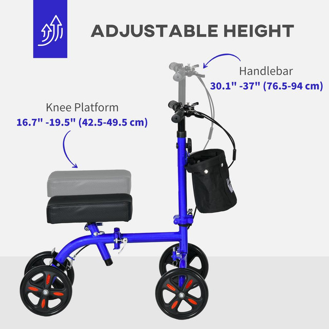 Knee Scooter 16.1" W x 31.1" D x 37" H Blue in Health & Special Needs - Image 4