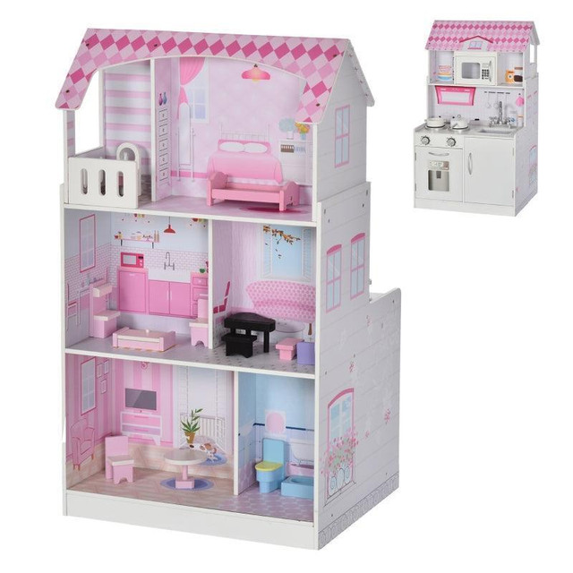 2 IN 1 MULTIFUNCTIONAL KIDS KITCHEN DOLL HOUSE TODDLER PRETEND PLAY TOY KITCHEN WITH ACCESSORIES REALISTIC PLAY COOKING in Toys & Games - Image 3