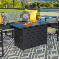 Gracie Oaks Waynesville 25" H x 42" W Aluminum Propane Outdoor Fire Pit Table with Lid