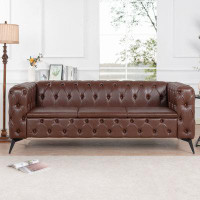 GZMWON 84.06 Inch Width Traditional Square Arm Removable Cushion 3 Seater Sofa, Upholstered Sofa
