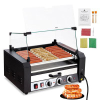Euker Electric 24 Hot Dog 9 Roller Grill Machine With Warming Drawer & Glass Hood, 1650W