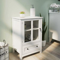 Red Barrel Studio Buffet storage cabinet with single glass doors and unique bell handle