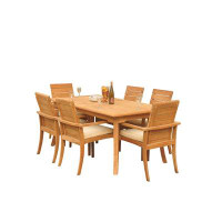 Teak Smith Grade-A Teak Dining Set: 94" Double Extension Rectangle Table And 6 Algrave Stacking Arm Chairs