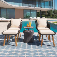 Winston Porter Patio Conversation Set With Wicker Cool Bar Table