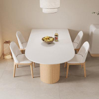 Fit and Touch 4 - Person White+Burlywood Rock Beam+Solid Wood Dining Table Set