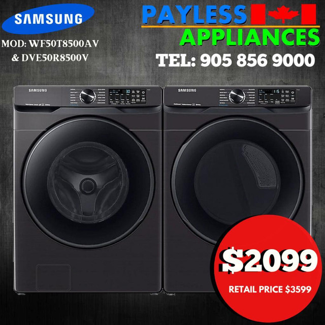 Samsung WF50T8500AV 27 Front Load Steam Clean Washer 5.8 cu. ft. &amp; DVE50R8500V Steam Clean Electric Dryer in Washers & Dryers in Mississauga / Peel Region