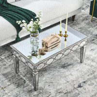 House of Hampton 2-Layer Crystal Mirror Stainless Steel Frame Coffee Table,Cocktail Table For Use In Offices, Shops, Liv