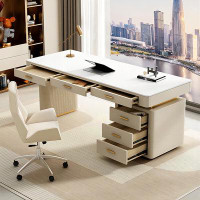 Recon Furniture 55.12" White Manufactured Wood Rectangle Desk,6-drawer