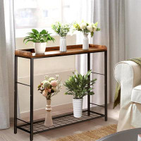 17 Stories 39.4" Entryway Table with Metal Grid Shelves, 2 Tier Narrow Sofa Tables & Console Tables with Baffle