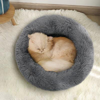 Tucker Murphy Pet™ Plush Round Cat Dog Bed Calming Doughnut Fur Cuddler Bed Pet Cushion Pad