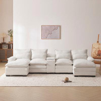 Greenery Modern U-shaped 6-seat Upholstered Sofa with Console