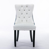 House of Hampton Contemporary 2-Pcs Set: High-End Tufted Dining Chair, Wood Legs, PU & Velvet