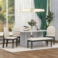 Latitude Run® 6-Piece Modern Style Dining Set with Faux Marble Table and 4 Upholstered Dining Chairs & 1 Bench
