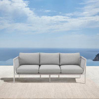Latitude Run® Cayli Outdoor Patio Sofa In Aluminum With Light Gray Rope And Cushions