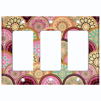 WorldAcc Metal Light Switch Plate Outlet Cover (Colourful Red Pink Mandala Circles - Single Toggle)