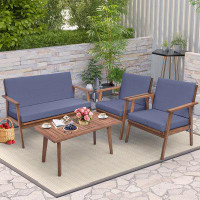 Ebern Designs Ebern Designs 4 Pcs Patio Conversation Set Acacia Wood Sofa Coffee Table With Cushioned Seat