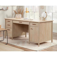 Everly Quinn Executive Desk with Storage in Natural Maple