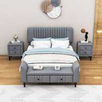 Latitude Run® 4-Pieces Bedroom Sets Upholstered Platform Bed with Two Nightstands and Storage Bench