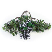 Primrue Vine Wall Hanging With Olives And Pittosporum With Black And Green Ribbon