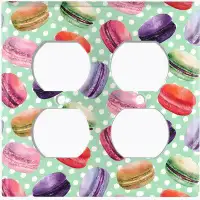 WorldAcc Metal Light Switch Plate Outlet Cover (Colourful Macaron Treat Green Polka Dots  - Double Duplex)