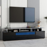 Ivy Bronx Modern TV Stand With Push To Open Doors, UV High-Gloss Entertainment Center With Acrylic Board For Tvs Up To 8