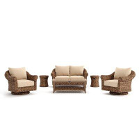 Winston Cayman Loveseat, Swivel Glider Lounge Chair, Coffee Table and Woven Drum Stool/Side Table 6 Piece Rattan Seating