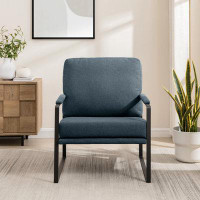 Latitude Run® Contemporary Square Metal Frame Accent Chair – Indigo Blue / Black