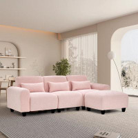 Latitude Run® Teddy Fabric Upholstered Sofa With Ottoman Footstool