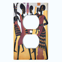 WorldAcc Metal Light Switch Plate Outlet Cover (Native African Culture Women Beige - Single Duplex)