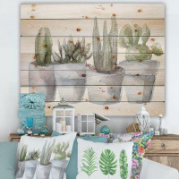 East Urban Home Cactus And Succulent House Plants V - Botanical Print On Natural Pine Wood