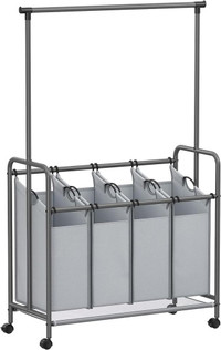 NEW 4 SECTION ROLLING HANGING LAUNDRY CART SORTER RLS44GS