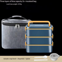 Prep & Savour Stainless Steel Insulated Multi-Layer Divided Bento Box Pail - Brown 3-Layer (Serving Cutlery + Soup Bowl)
