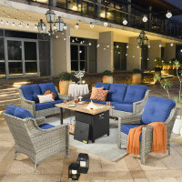 Red Barrel Studio Daliya 7 - Person Outdoor Seating Group With Cushions With Fire Pit