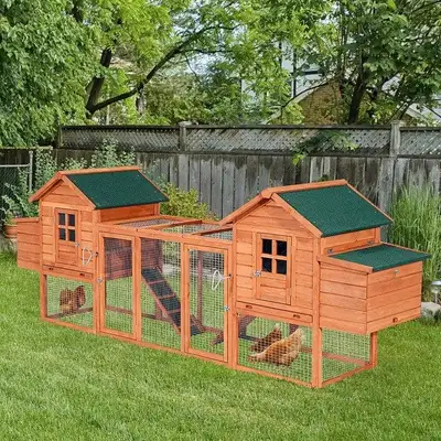 123in Large Wooden Dual Chicken Coop Cage Double Hen House w Ramps, Nesting Boxes for Outdoors