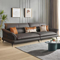 ULTORU 84.65" Lightgreen Genuine Leather Standard Sofa cushion couch