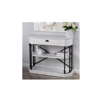 Red Barrel Studio 3 Tier Single Drawer Clipped Corner Console Table - Black Metal Frame - Antique White Finish